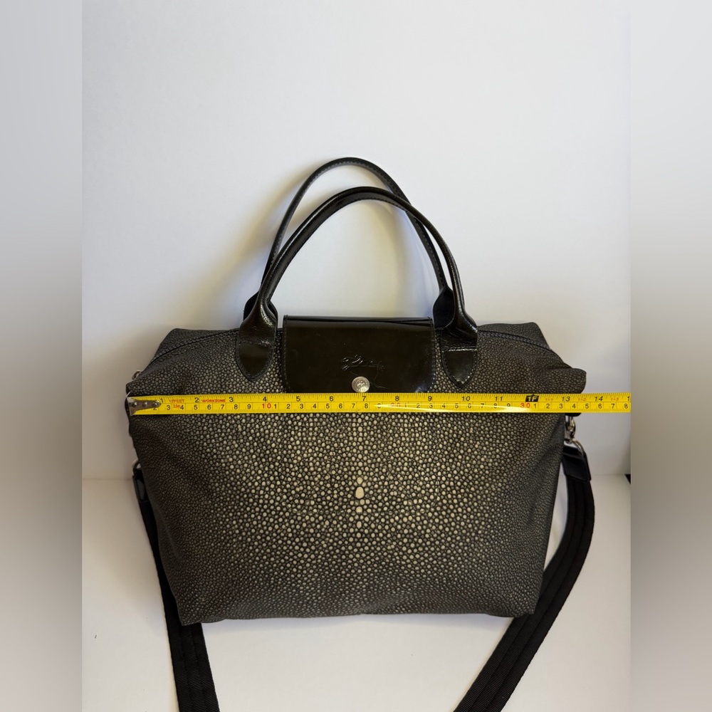 Longchamp Le Pliage Bag w Stingray Pattern Gray Nylon and Patent Leather Trim - Picture 4 of 14